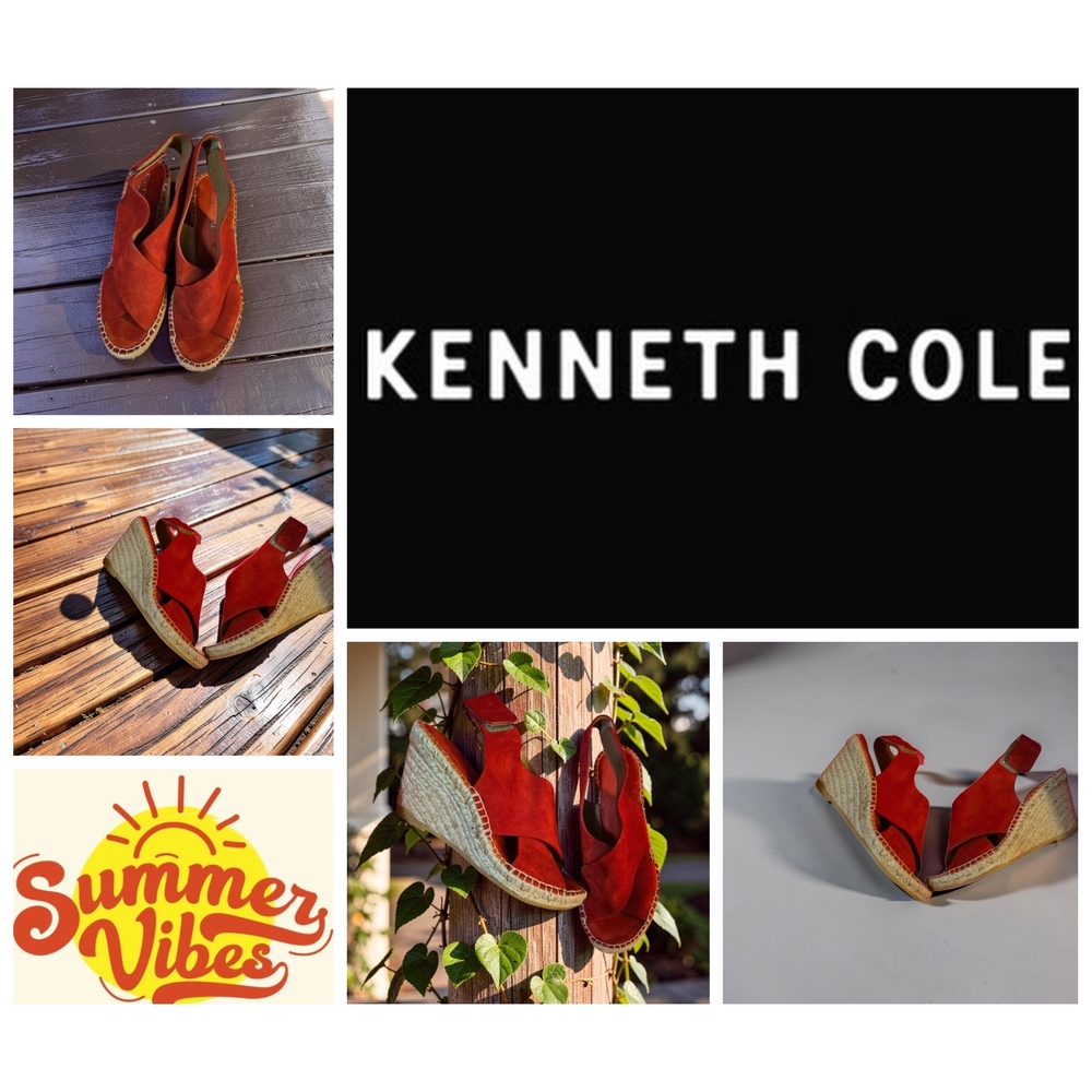 Kenneth Cole Red Suede Espadrille Wedge Sandals